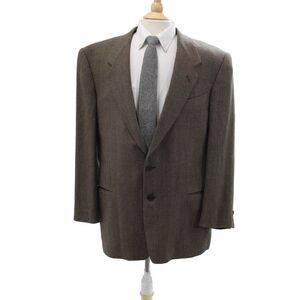 Mani Men Brown Herringbone Wool Blazer Collared Button Classic Size 44
